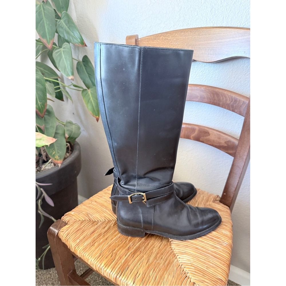 Burberry Black Leather Riding Boots Buckle Strap Tall Moto Boots Italy 38.5 - Picture 3 of 5